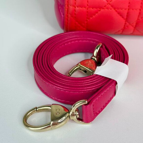 Dior Bi-Color Leather Lady Dior Medium Shoulder Bag - Red Quilted Design - Picture 9 of 10